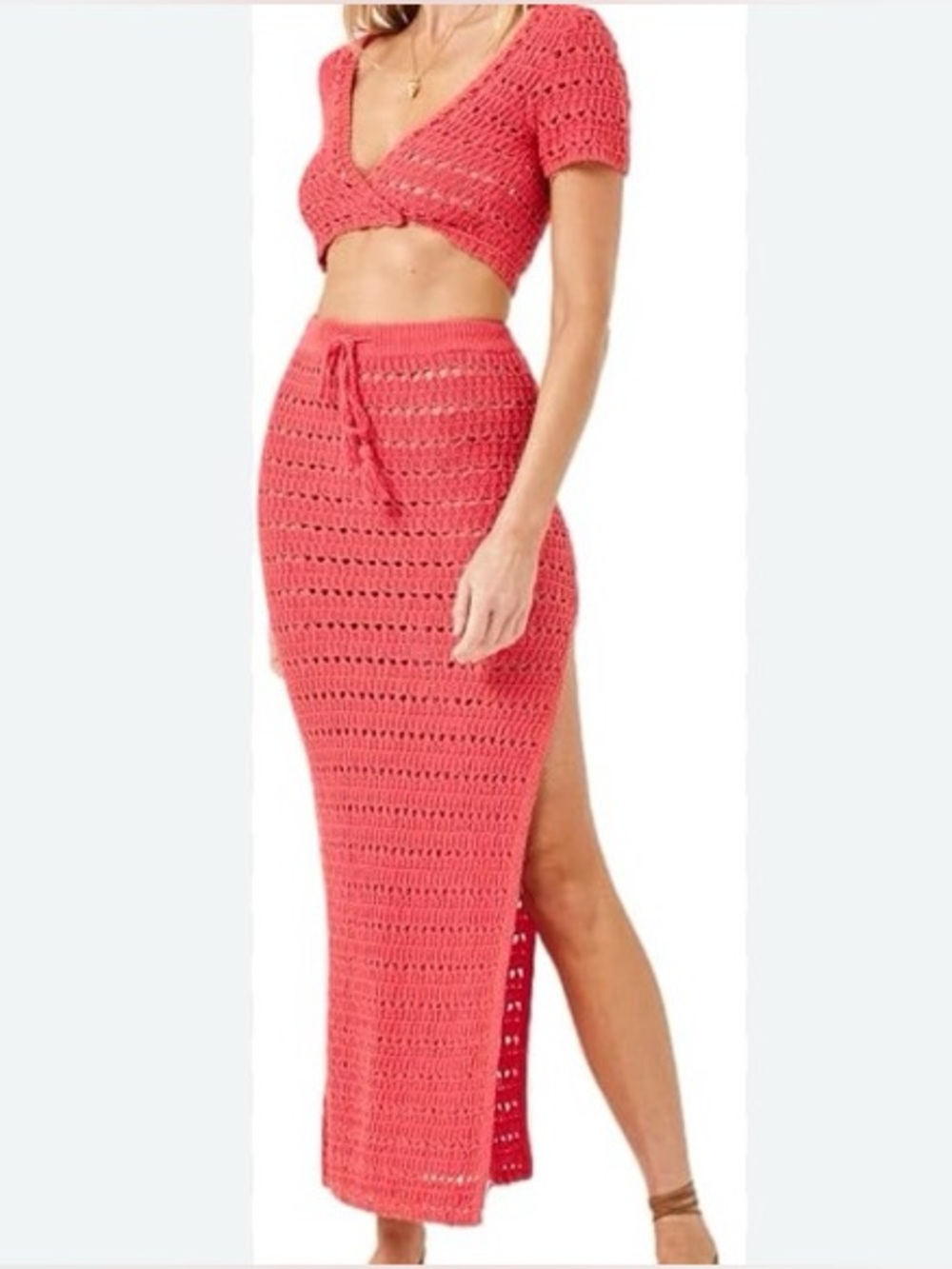 NWT L*Space Sweetest Thing Crochet Open Stitch Skirt Coral Cayenne Size M